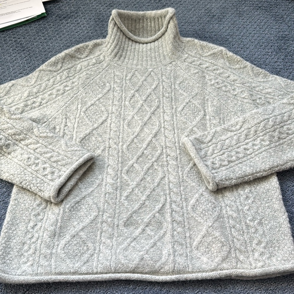 J Crew mock neck fuzzy cable sweater